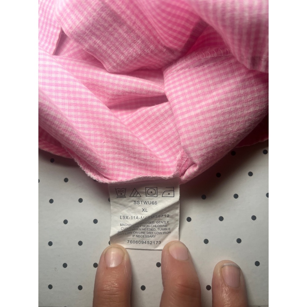 Lee Womens XL Pink Gingham Button Down Shirt Stretch Preppy Y2K Easy Care - Picture 8 of 9